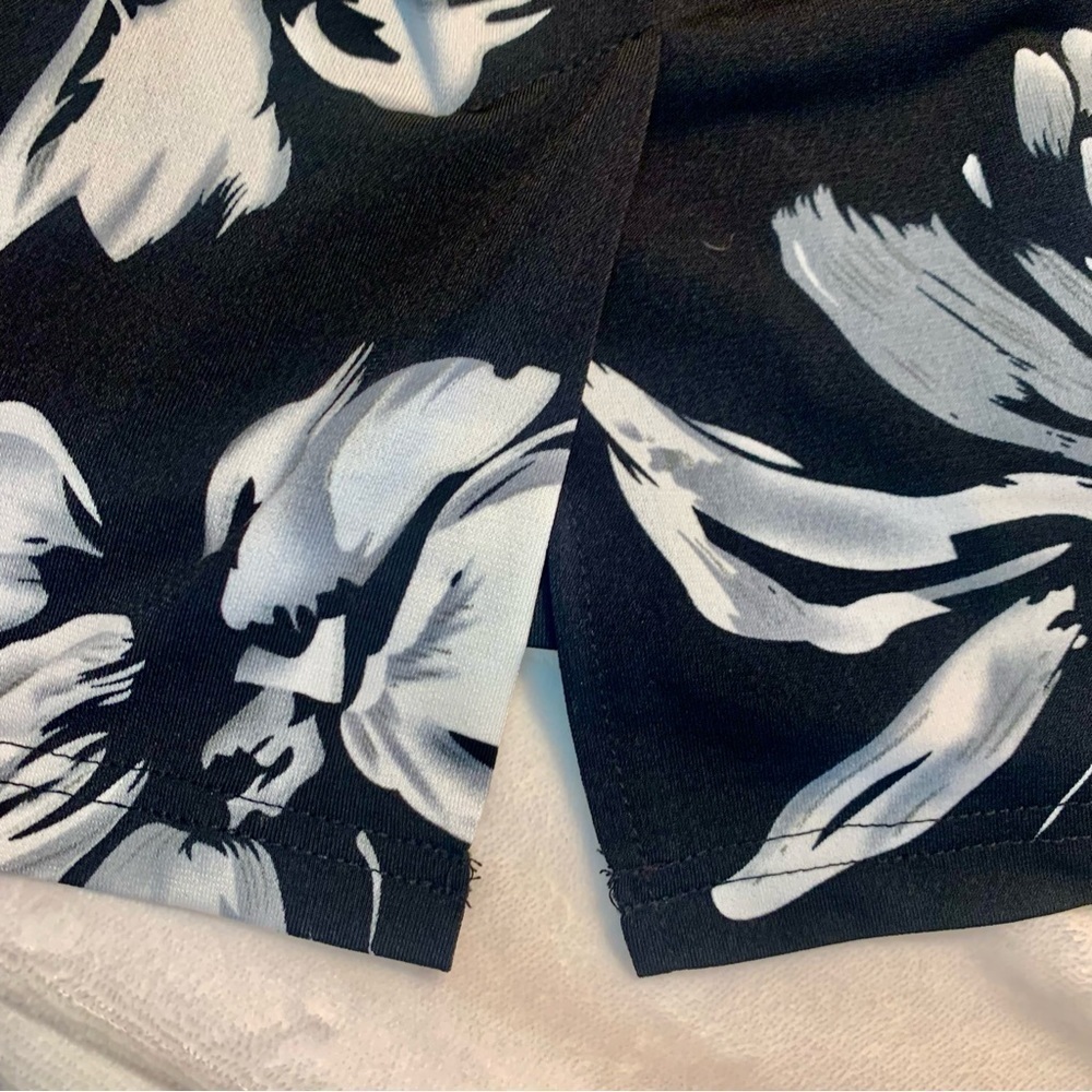 NWT VfEmage Dress Med Black White Floral Short Sleeve Black Bow at Waist Midi - Picture 10 of 16